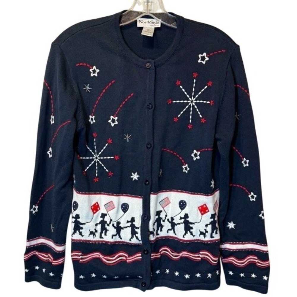 NorthStyle Cardigan Sweater Women's Red White Blue Patriotic Americana 4th Small